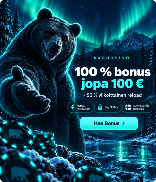 Karhusino Casino rekisteröinti ja 100 % bonus jopa 100 €